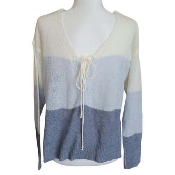 Lace-up mirror image deep-v knit sweater, lightweight - Picture 1 of 7